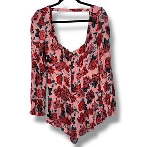 Beach Riot Sailor All Over Floral Rose Print Long Sleeve Button Romper Small